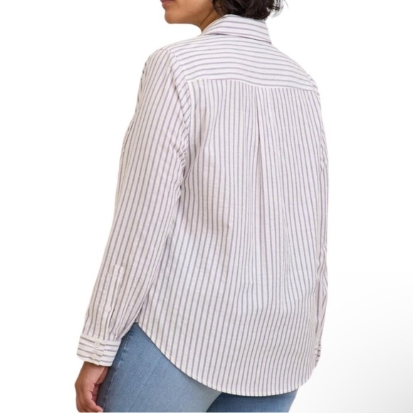 Torrid Lizzie blue white Striped Cotton Button Down Long Sleeve Shirt Plus 00 - Picture 3 of 16